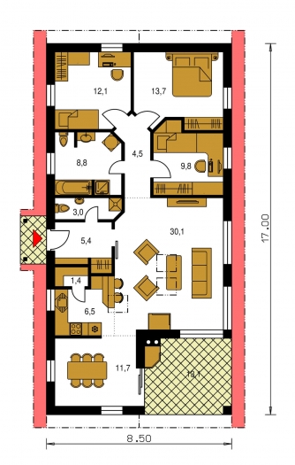 Image miroir | Plan de sol du rez-de-chaussée - BUNGALOW 110